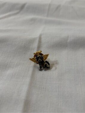 Angel Wing Dog Enamel Pin - Silver & Gold